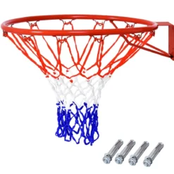 Ø 45 cm Basketball-Korb und Netz Basketballkorb mit Netz für In- und Outdoor Rot + Weiß + Blau