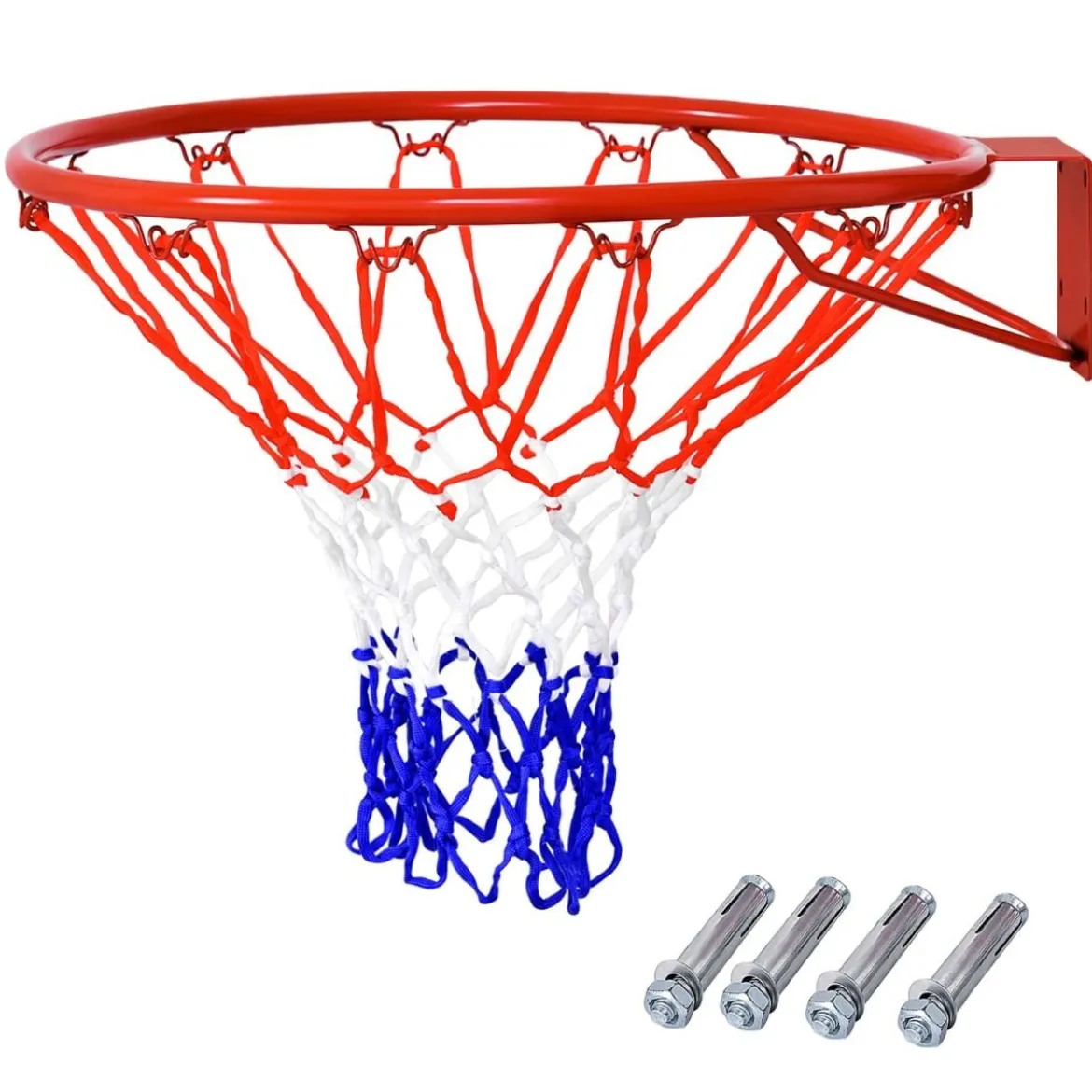Ø 45 cm Basketball-Korb und Netz Basketballkorb mit Netz für In- und Outdoor Rot + Weiß + Blau