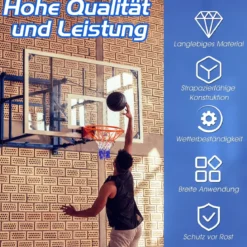 Ø 45 cm Basketball-Korb und Netz Basketballkorb mit Netz für In- und Outdoor Rot + Weiß + Blau
