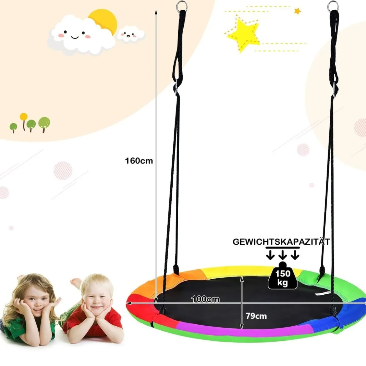 Ø100 cm Baumschaukel Gartenschaukel doppelseitige Farbe Bunt + Grün