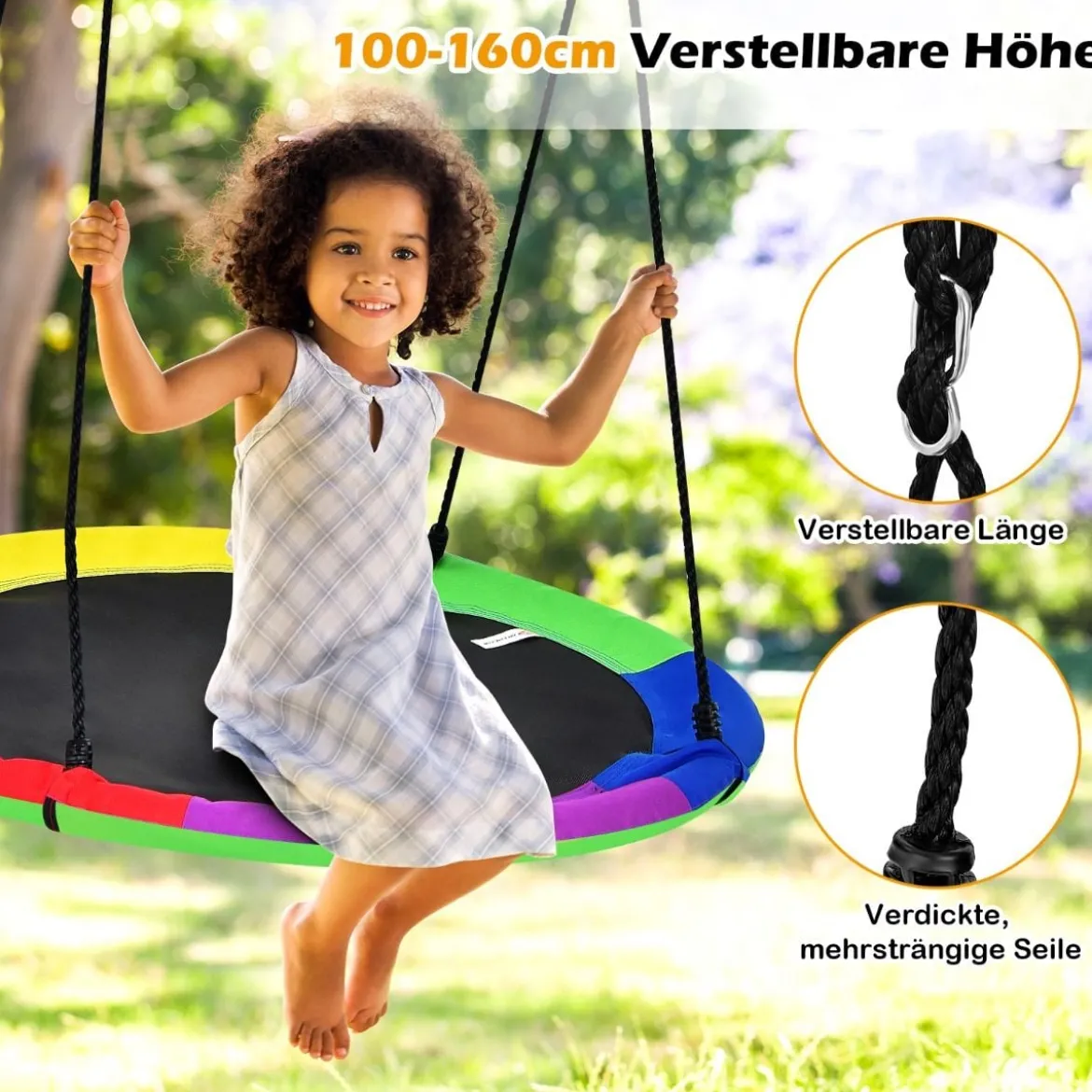 Ø100 cm Baumschaukel Gartenschaukel doppelseitige Farbe Bunt + Grün