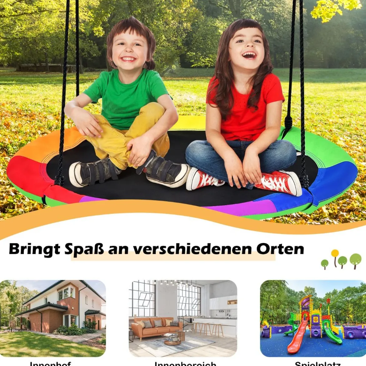 Ø100 cm Baumschaukel Gartenschaukel doppelseitige Farbe Bunt + Grün
