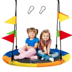 Ø100 cm Baumschaukel Kinder Nestschaukel verstellbaren Seil Dunkelblau + Orange + Gelb