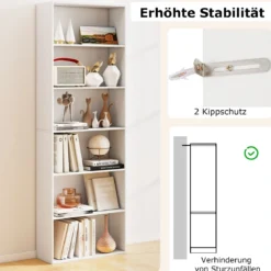 178 cm Bücherregal mit 2 Kippsicherungssets Freistehendes Standregal Display Regal Weiß