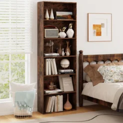 178 cm Bücherregal mit 2 Kippsicherungssets Freistehendes Standregal Display Regal Braun