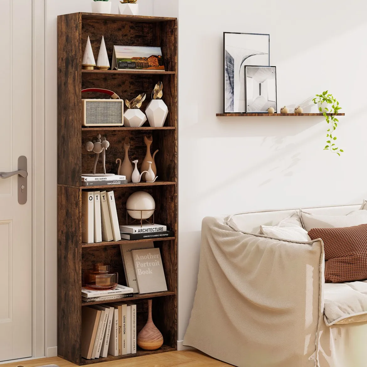 178 cm Bücherregal mit 2 Kippsicherungssets Freistehendes Standregal Display Regal Braun