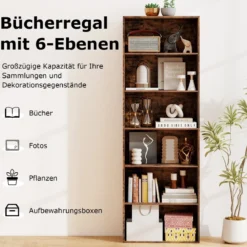 178 cm Bücherregal mit 2 Kippsicherungssets Freistehendes Standregal Display Regal Braun