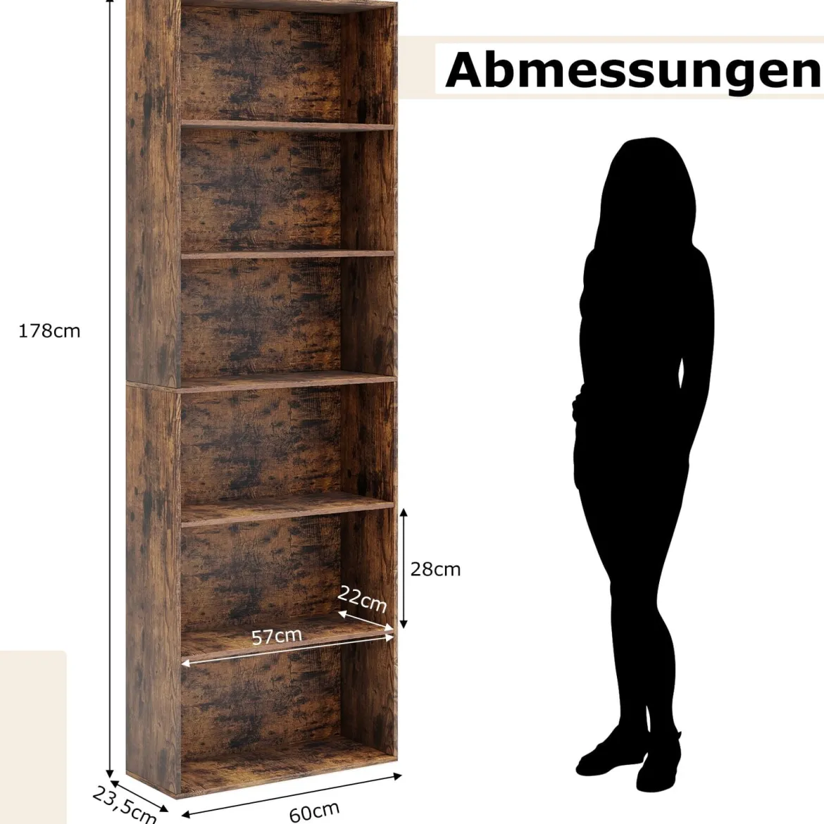178 cm Bücherregal mit 2 Kippsicherungssets Freistehendes Standregal Display Regal Braun