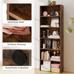 178 cm Bücherregal mit 2 Kippsicherungssets Freistehendes Standregal Display Regal Braun