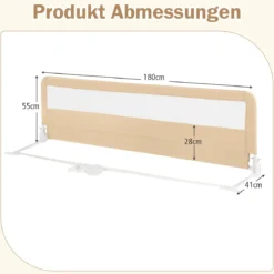180 cm Beige Lange Klappbares Bettgitter mit Sicherheitsgurten 180° Faltbar