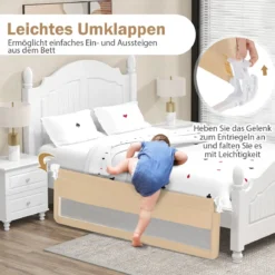 180 cm Beige Lange Klappbares Bettgitter mit Sicherheitsgurten 180° Faltbar
