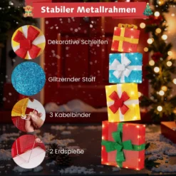 120 cm beleuchtete Geschenkboxen 2D Weihnachtsdekoration-Set mit LED-Lichtern 4 gestapelten Weihnachtsgeschenkboxen Mehrfarbig