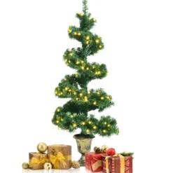 120 cm beleuchteter künstlicher Spiral-Weihnachtsbaum mit 150 LED-Lichtern Spiral-PVC-Baum Grün