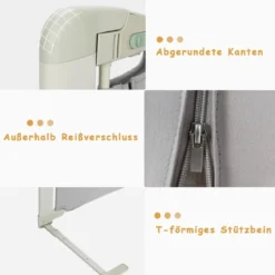200 cm Bettgitter Höhenverstellbar Bettschutzgitter mit Verbindungszubehör Grau