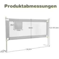 175 cm Bettgitter mit 24 Einstellbare Höhen & Seitentasche Bettschutzgitter Grau