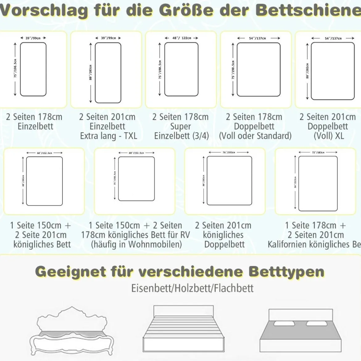 175 cm Bettgitter mit 24 Einstellbare Höhen & Seitentasche Bettschutzgitter Grau