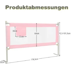 175 cm Bettgitter mit 24 Einstellbare Höhen & Seitentasche Bettschutzgitter Rosa