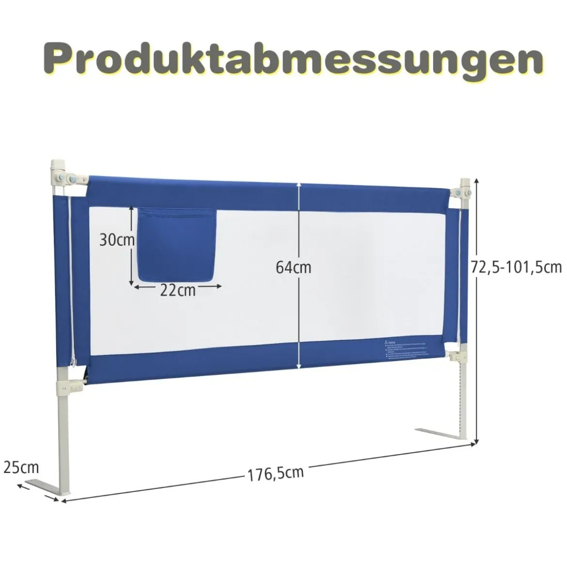 175 cm Bettgitter mit 24 Einstellbare Höhen & Seitentasche Bettschutzgitter Blau