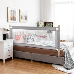 175cm Bettgitter 24 Stufen höhenverstellbares Babygitter mit Doppeltem Verschluss Grau