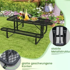 184 cm Bierzeltgarnitur aus Beschichtetem Metall Wetterfester Biertisch mit 2 Bänken Festzeltgarnitur