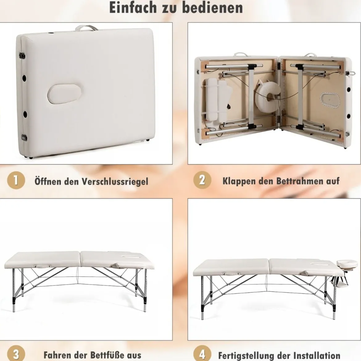 70cm breit Alu Massagetisch mit Tragetasche 2-Fach Faltbares Massagebett mit abnehmbarer Kopfstütze und Armlehnen