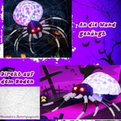 105 cm Breite Aufblasbare Halloweenspinne mit Mehrfarbigen Lichtern & Gebläse