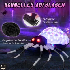 105 cm Breite Aufblasbare Halloweenspinne mit Mehrfarbigen Lichtern & Gebläse