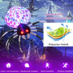 105 cm Breite Aufblasbare Halloweenspinne mit Mehrfarbigen Lichtern & Gebläse