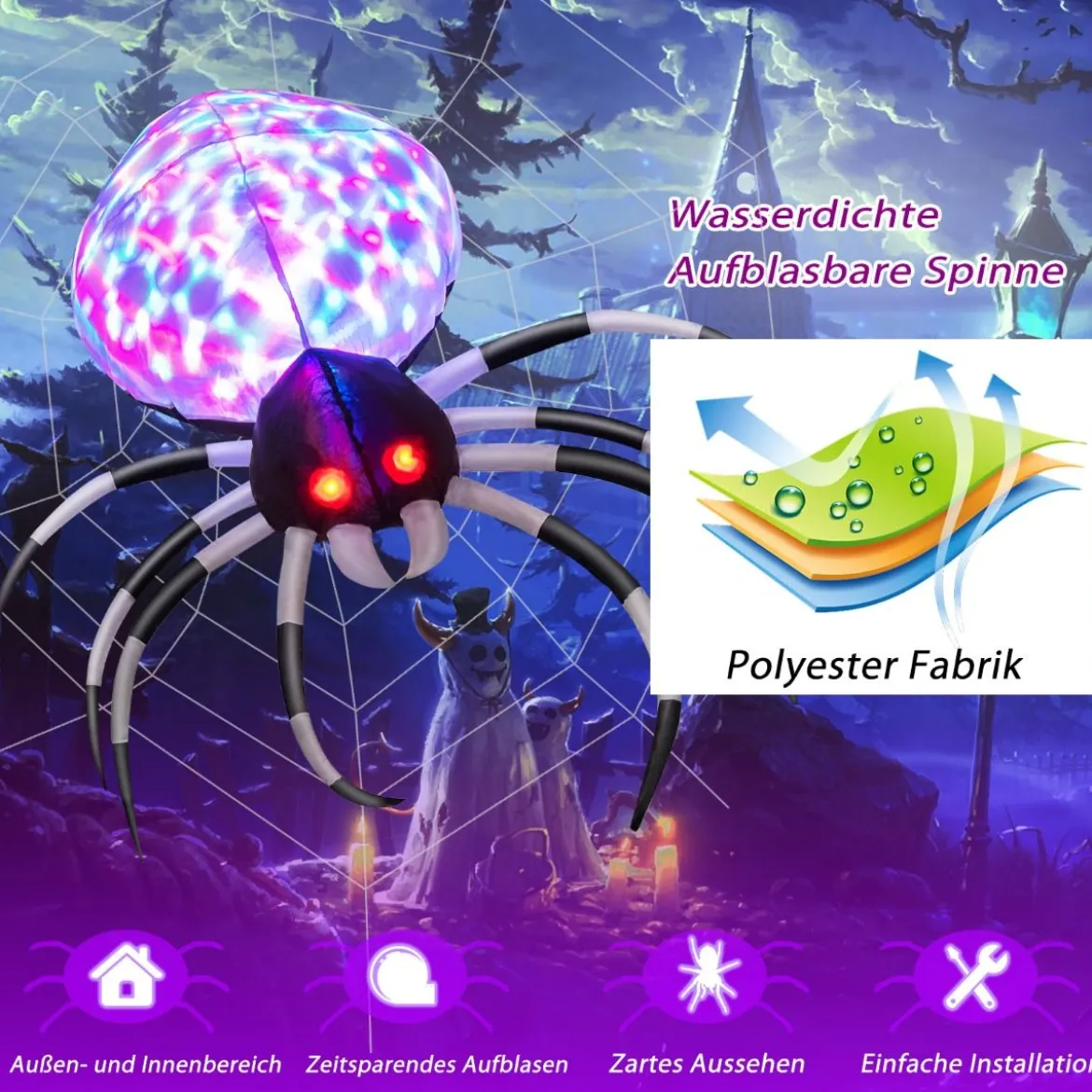 105 cm Breite Aufblasbare Halloweenspinne mit Mehrfarbigen Lichtern & Gebläse