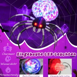 105 cm Breite Aufblasbare Halloweenspinne mit Mehrfarbigen Lichtern & Gebläse