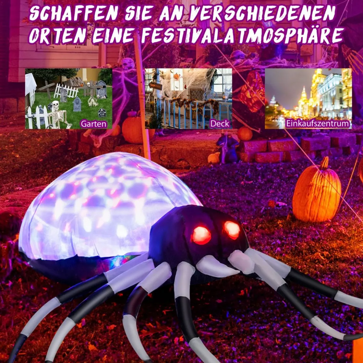 105 cm Breite Aufblasbare Halloweenspinne mit Mehrfarbigen Lichtern & Gebläse