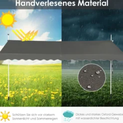 200 cm Breit Klemmmarkise ohne Bohren UV-beständige Balkonmarkise Höhenverstellbare Markise Grau