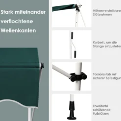 150 cm Breit Klemmmarkise ohne Bohren UV-beständige Balkonmarkise Höhenverstellbare Markise Grün