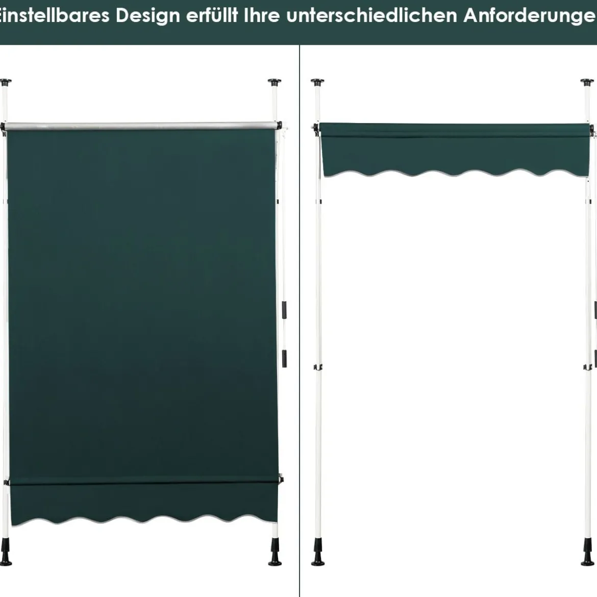 150 cm Breit Klemmmarkise ohne Bohren UV-beständige Balkonmarkise Höhenverstellbare Markise Grün