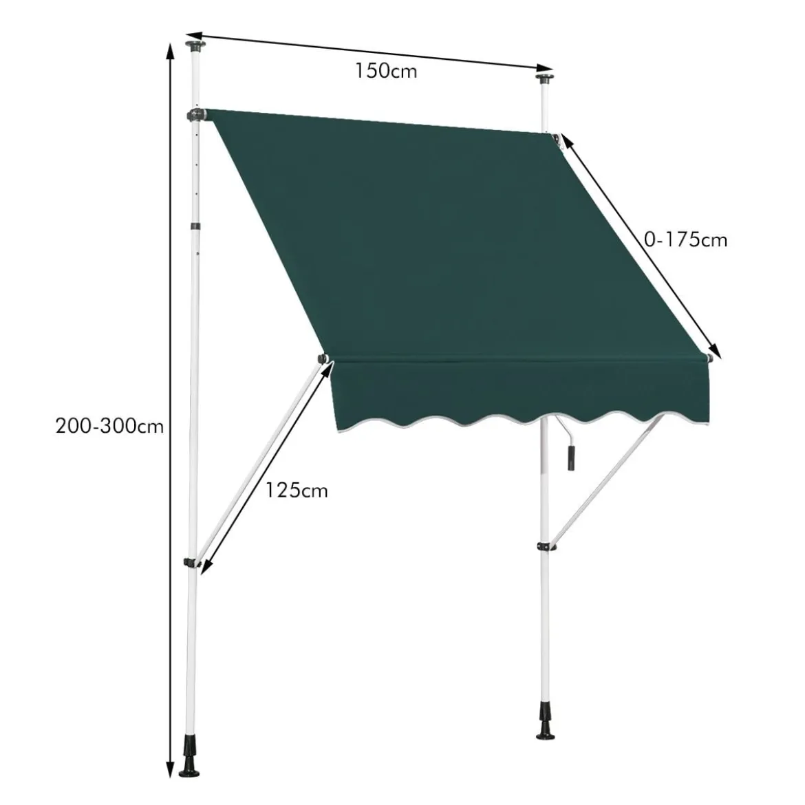 150 cm Breit Klemmmarkise ohne Bohren UV-beständige Balkonmarkise Höhenverstellbare Markise Grün