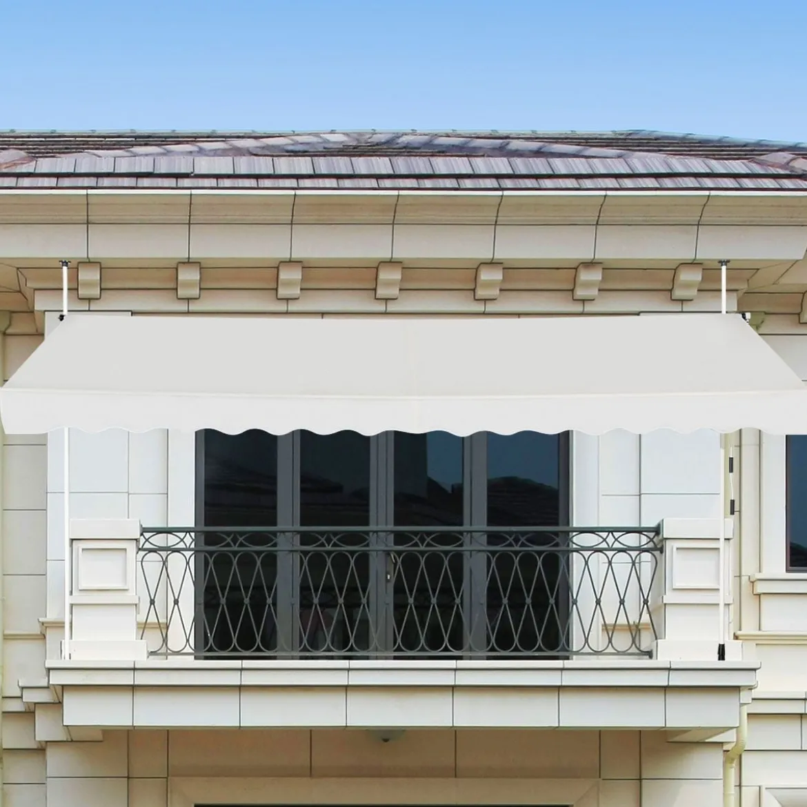 200cm Breit Klemmmarkise ohne Bohren UV-beständige Balkonmarkise Höhenverstellbare Markise Beige