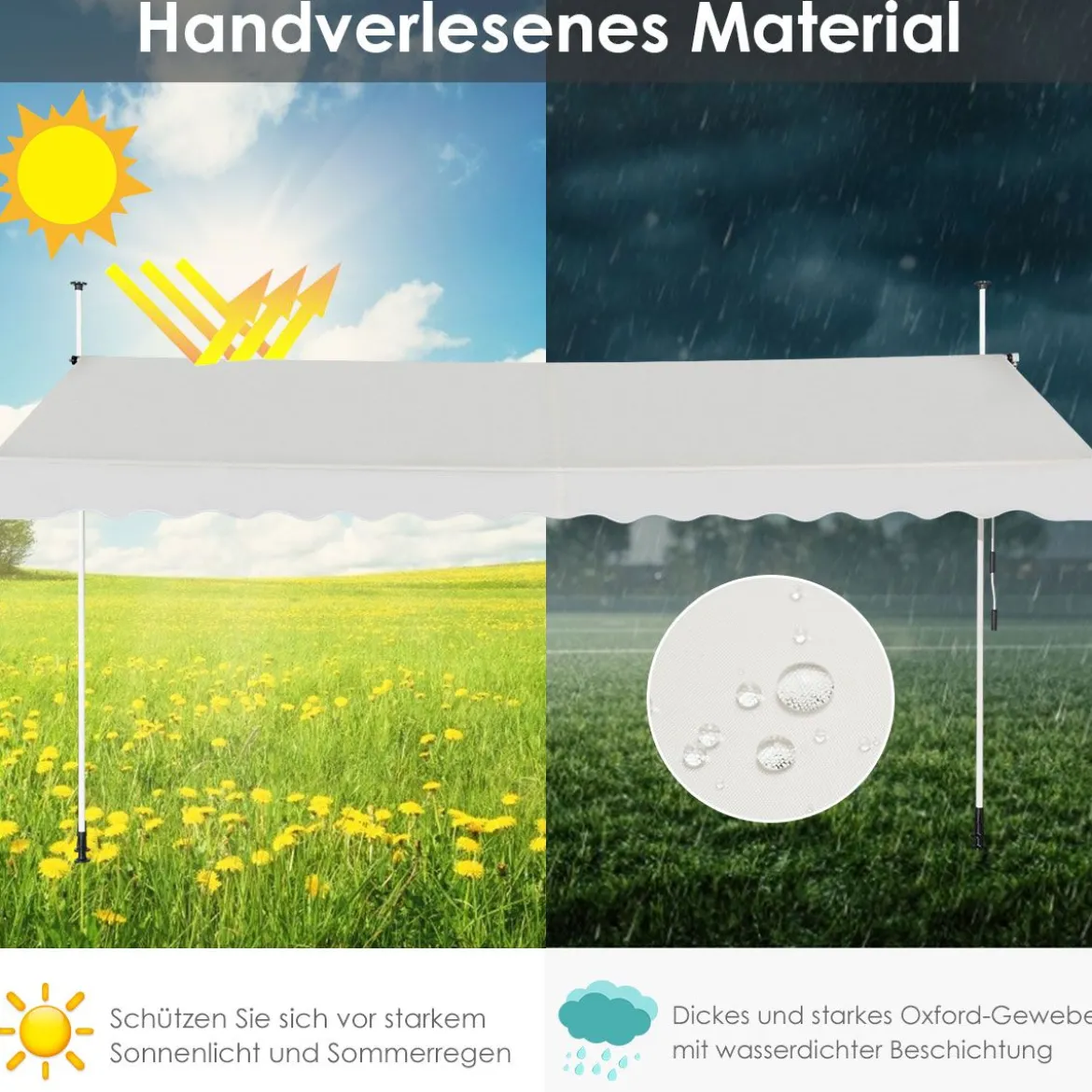 200cm Breit Klemmmarkise ohne Bohren UV-beständige Balkonmarkise Höhenverstellbare Markise Beige