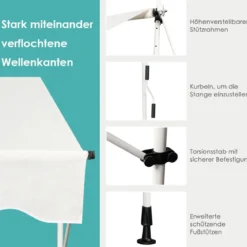200cm Breit Klemmmarkise ohne Bohren UV-beständige Balkonmarkise Höhenverstellbare Markise Beige