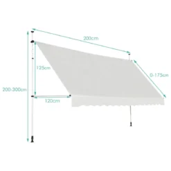 200cm Breit Klemmmarkise ohne Bohren UV-beständige Balkonmarkise Höhenverstellbare Markise Beige