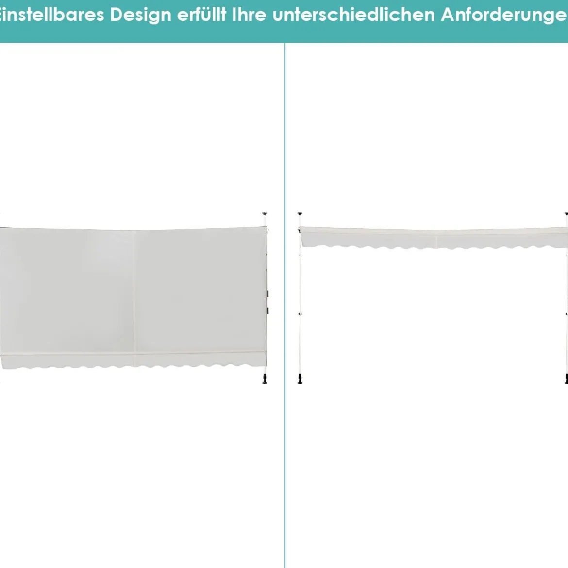 200cm Breit Klemmmarkise ohne Bohren UV-beständige Balkonmarkise Höhenverstellbare Markise Beige
