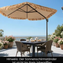 283 cm Cantilever Hula Tiki Thatch Patio Sonnenschirm im hawaiianischen Stil mit belüftetem Top Sonnenschutzdach Natur