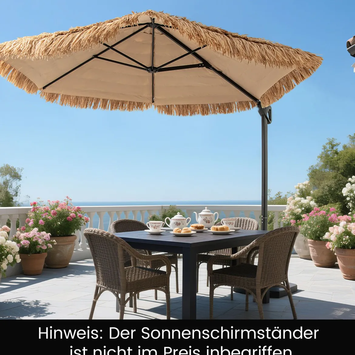 283 cm Cantilever Hula Tiki Thatch Patio Sonnenschirm im hawaiianischen Stil mit belüftetem Top Sonnenschutzdach Natur