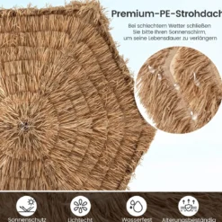283 cm Cantilever Hula Tiki Thatch Patio Sonnenschirm im hawaiianischen Stil mit belüftetem Top Sonnenschutzdach Natur