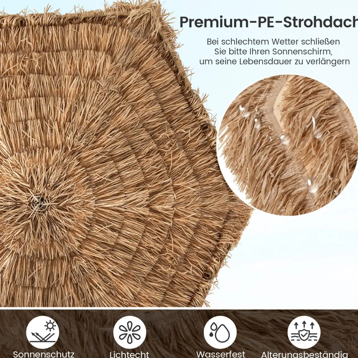 283 cm Cantilever Hula Tiki Thatch Patio Sonnenschirm im hawaiianischen Stil mit belüftetem Top Sonnenschutzdach Natur