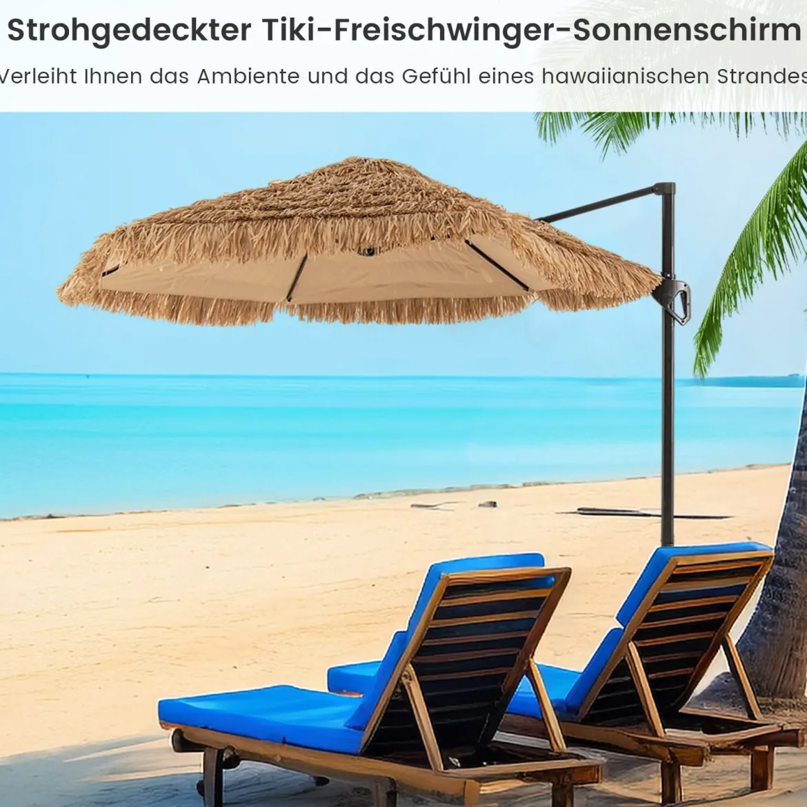 283 cm Cantilever Hula Tiki Thatch Patio Sonnenschirm im hawaiianischen Stil mit belüftetem Top Sonnenschutzdach Natur