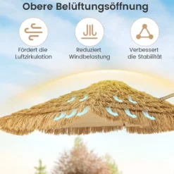283 cm Cantilever Hula Tiki Thatch Patio Sonnenschirm im hawaiianischen Stil mit belüftetem Top Sonnenschutzdach Natur