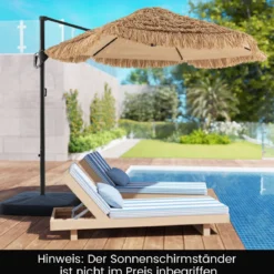283 cm Cantilever Hula Tiki Thatch Patio Sonnenschirm im hawaiianischen Stil mit belüftetem Top Sonnenschutzdach Natur