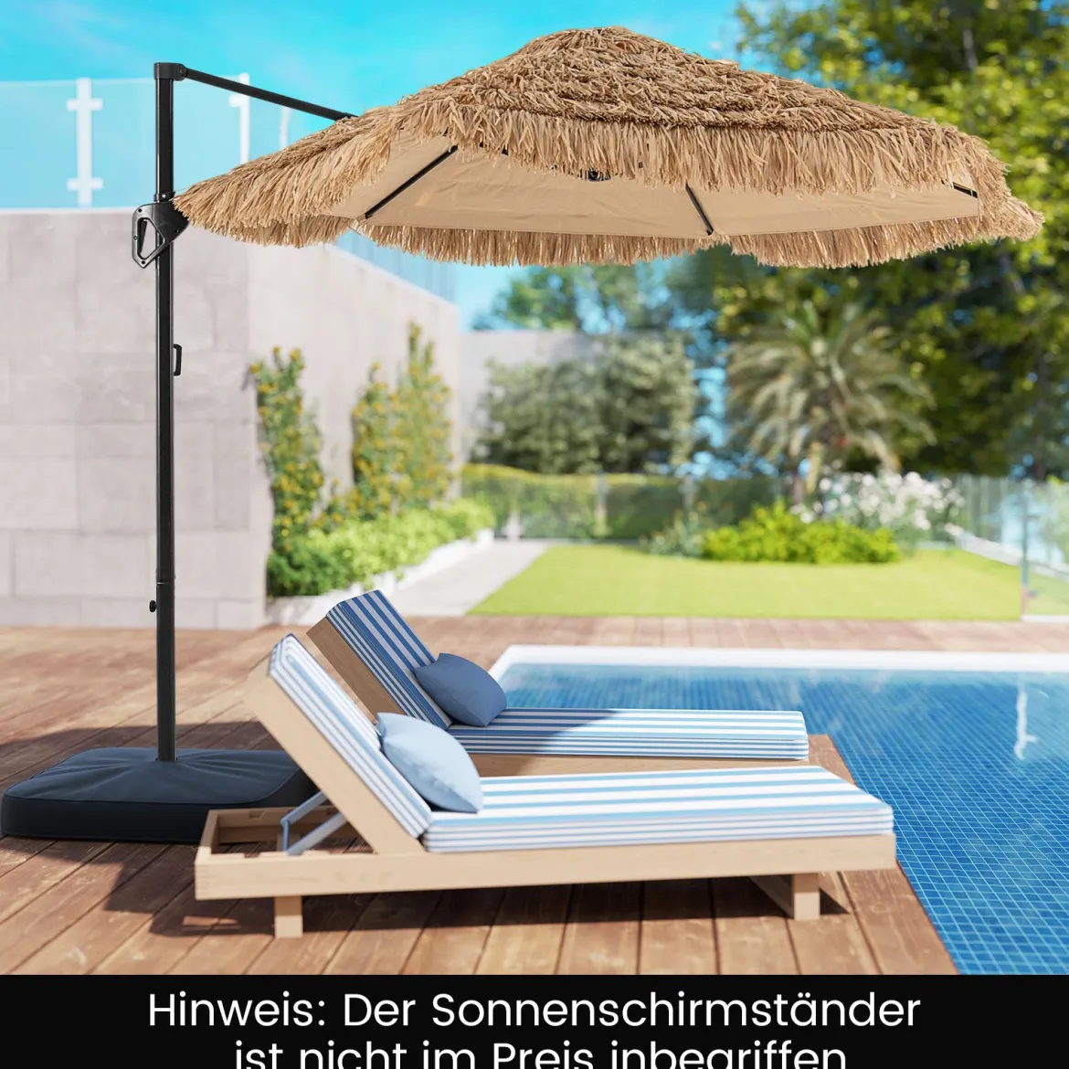 283 cm Cantilever Hula Tiki Thatch Patio Sonnenschirm im hawaiianischen Stil mit belüftetem Top Sonnenschutzdach Natur