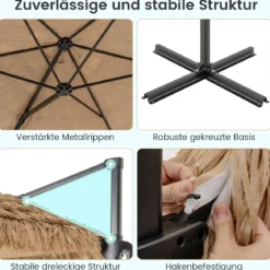 283 cm Cantilever Hula Tiki Thatch Patio Sonnenschirm im hawaiianischen Stil mit belüftetem Top Sonnenschutzdach Natur
