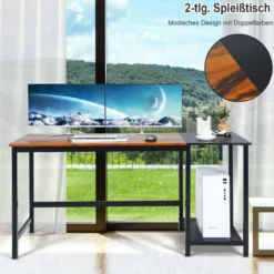 150 cm Computertisch mit Herausnehmbaren Ablagefächern & Kopfhörerhaken Rustikal Braun